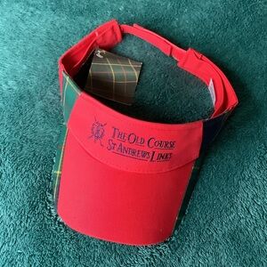 St Andrews Links Red and Tartan adjustable Visor Hat, NWT